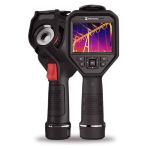 Black with red accent infrared camera with a hammer handle from the company HIKMICRO